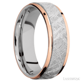 7 mm wide/Flat Grooved Edges/Cobalt Chrome band featuring inlays of Meteorite and 14K Rose Gold